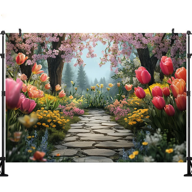 LS Photography Backgrounds Spring Flowers Country Paths Nature Scenery Decor Kids Portraits Baby Shower Photo Backdrops Studio