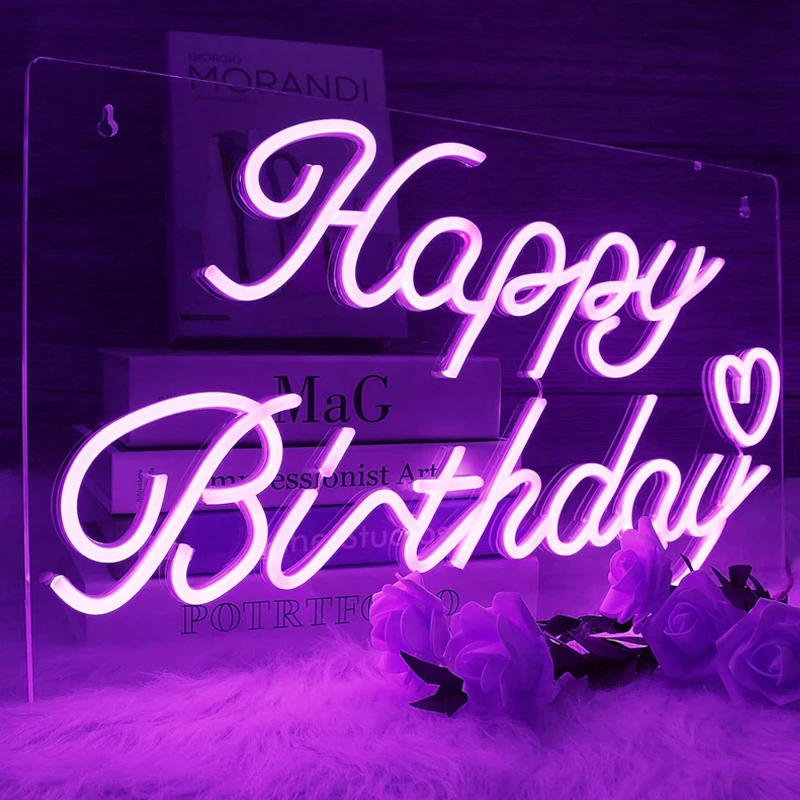 Enseigne au néon en silicone personnalisée Happy Birthday, décoration murale pour la maison et la boutique, haute qualité, durable, 2024-110 V, style 240