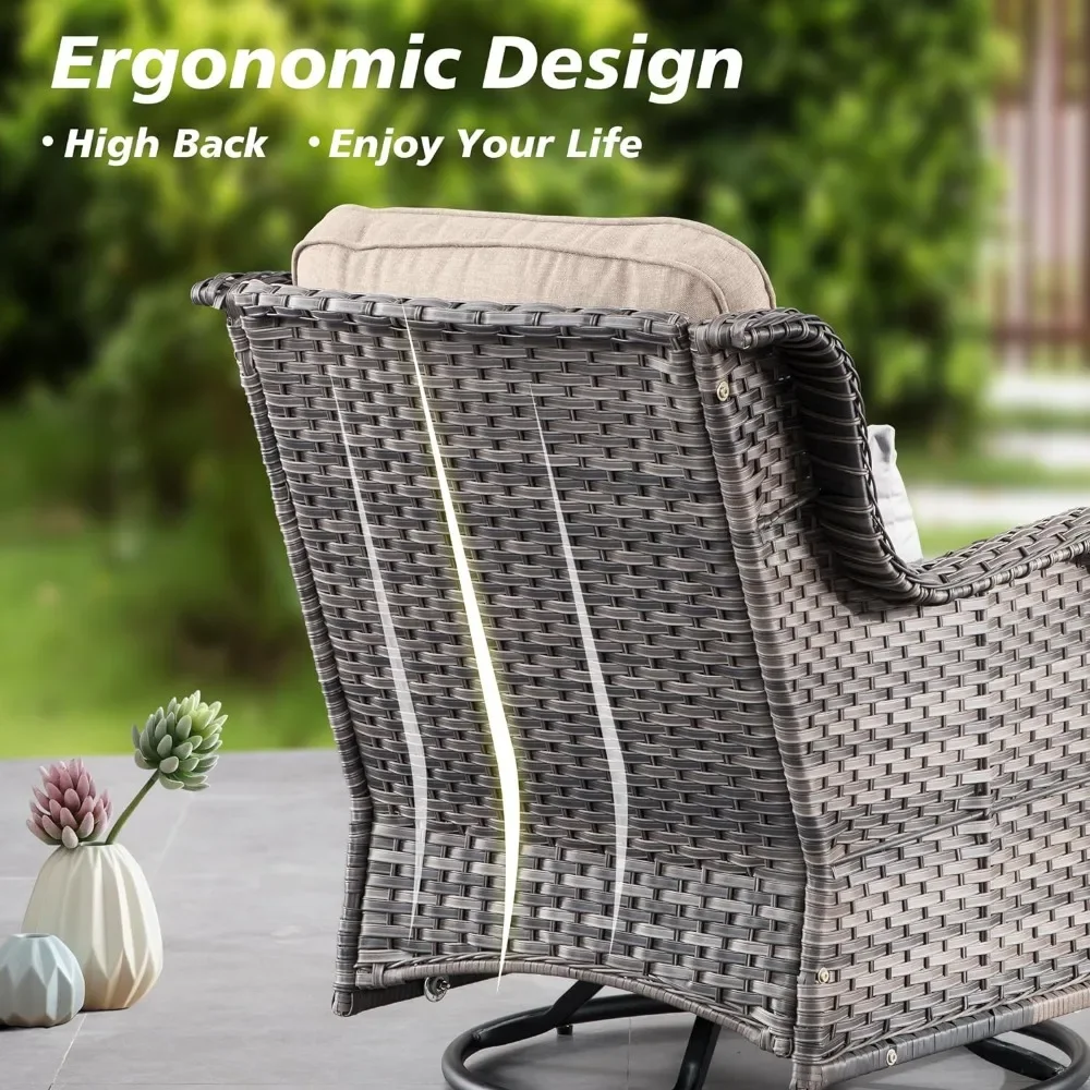 garden Chairs Set of 2,Outdoor 360 Degree Rotation Chair Matching Side Table,3 Pieces PE Wicker Patio Traditional garden Chair