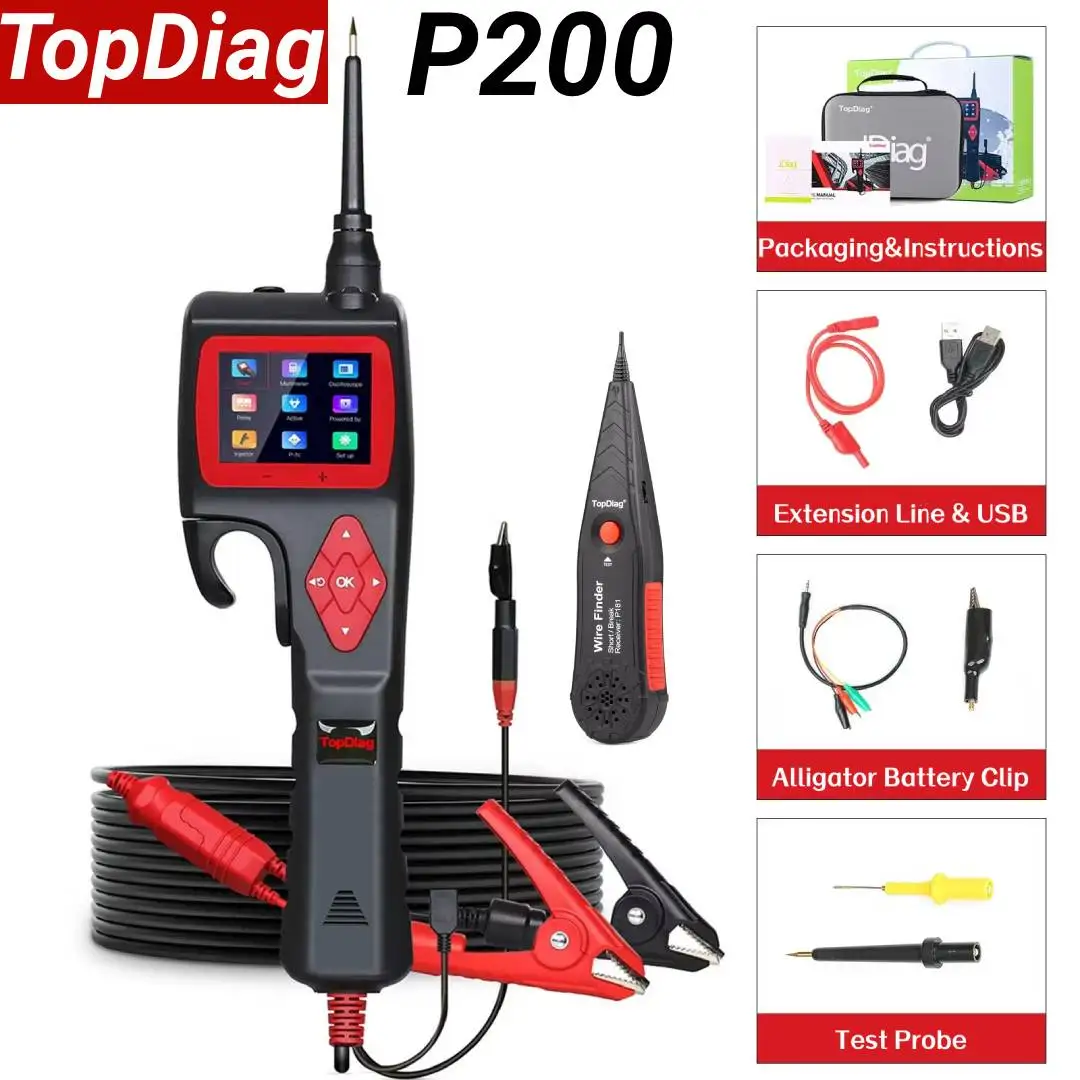 Newest Topdiag P200 Power Circuit Probe Kit Test Circuit Breaker Finder Tool Relay Tester Multi-meter Oscilloscope Fuel Injector