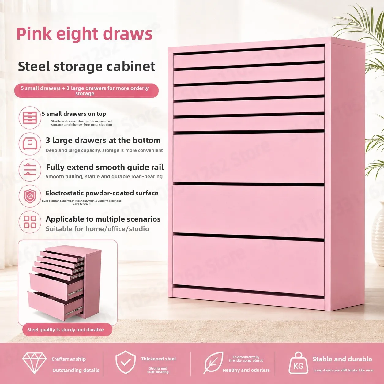 Heavy Duty 8-Drawer Tool Cabinet, Multi-Pump Hardware Storage Chest for Auto Repair Workshop