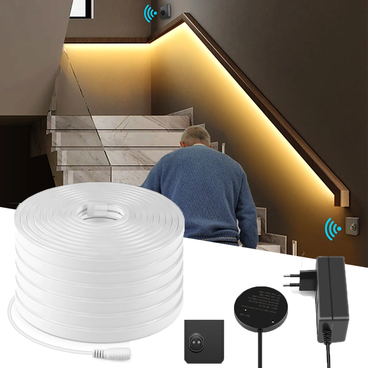 

Светодиодная неоновая лента 24 В с удобными подвижными одинарными/двойными PIR-датчиками движения, лестницей для спальни, ванной комнаты, ночным защитным освещением