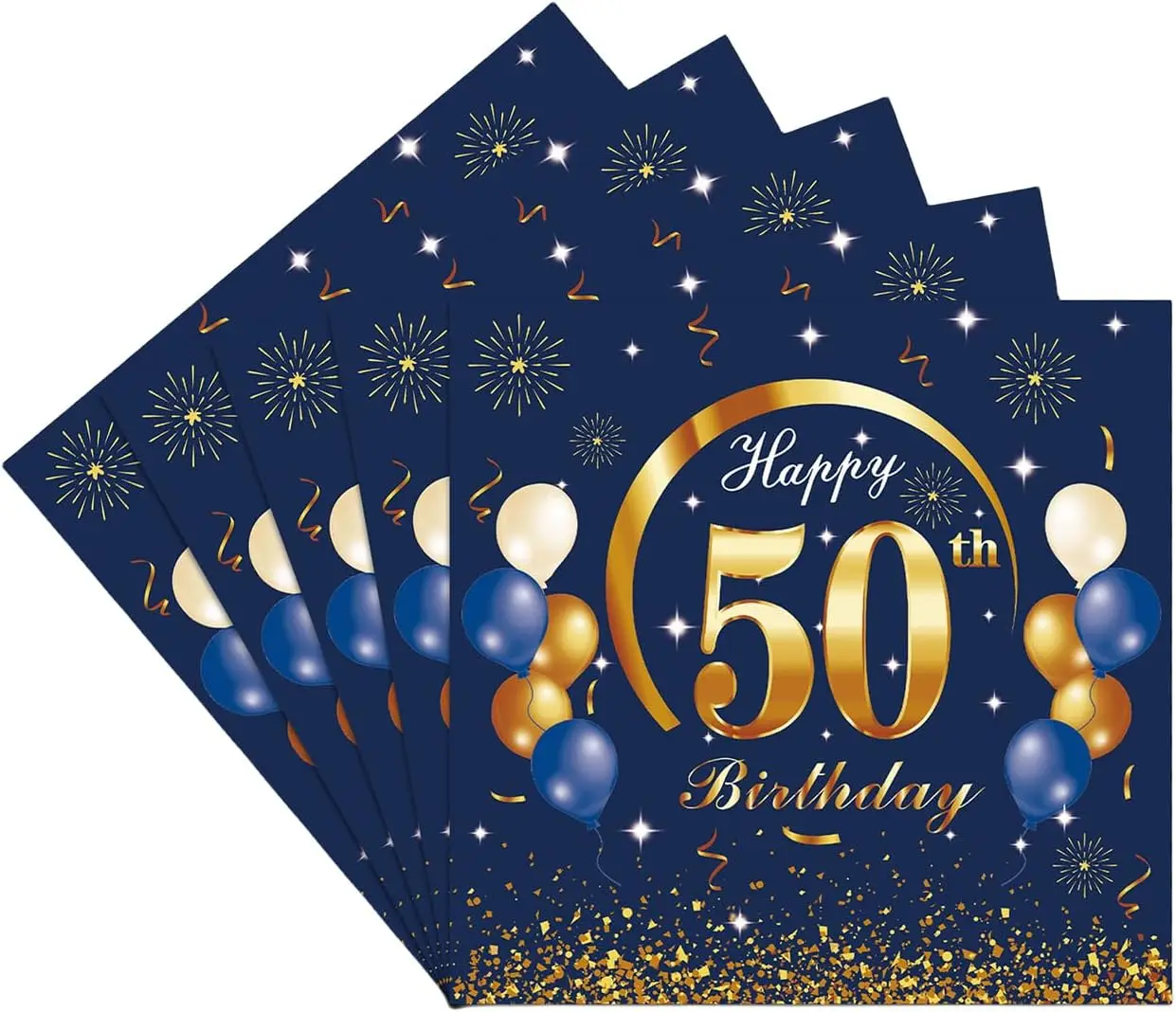 Happy Birthday Paper Napkins for Men and Women, Navy Blue, Gold, 18th, 30th, 40th, 50th, 60th, 70th Birthday, 20Pcs