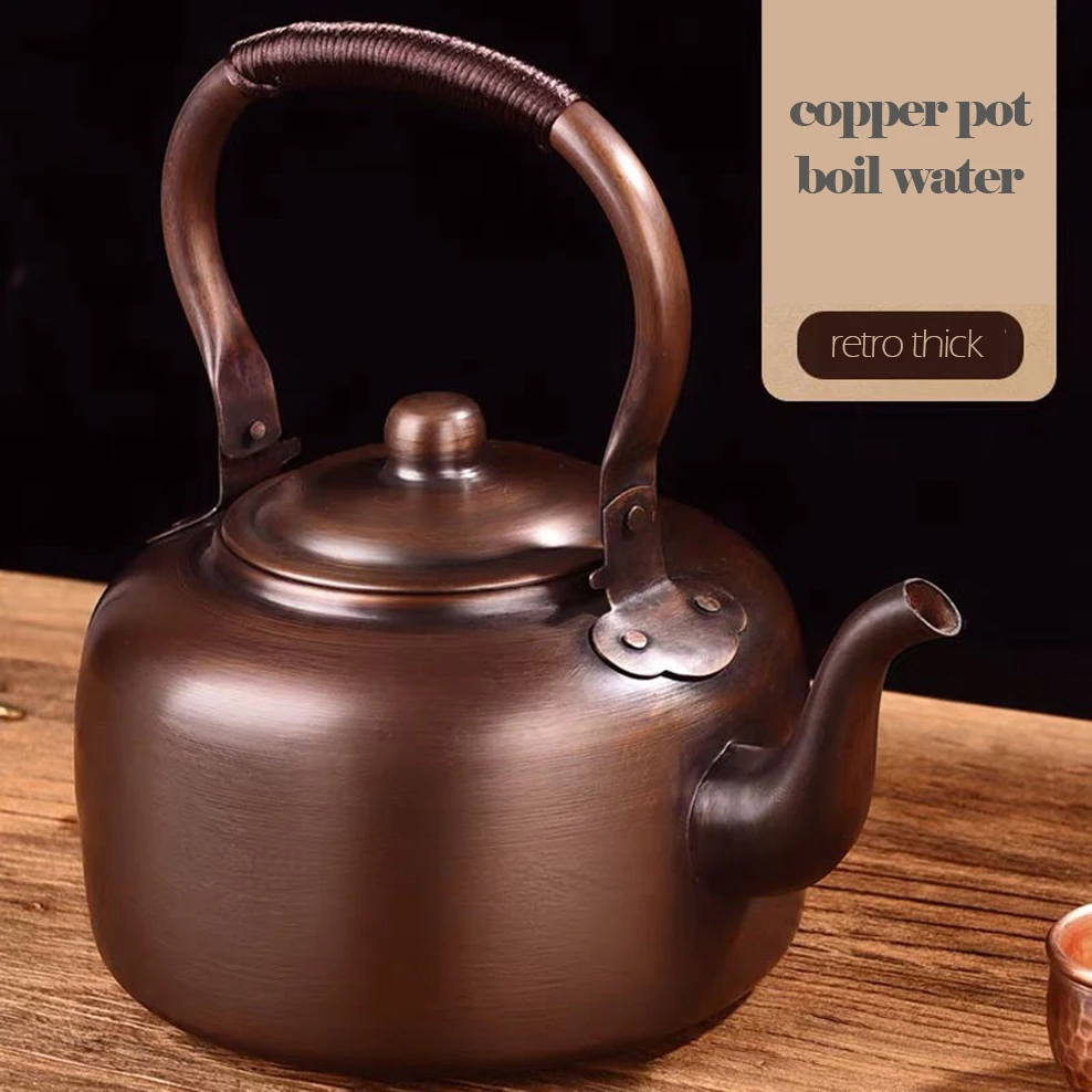 3L, Retro style copper kettle, Red copper boiling water pot, Home gas boiling tea pot, Add soup pot, Health brewing tea kettle