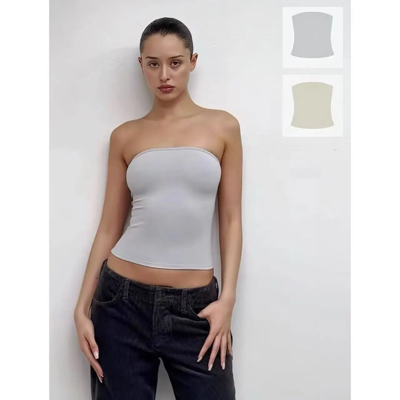 Misty Blue Sleeveless Tank Top in Soybean Color – Minimalist & Fitted Short Top, Same Style as Kiko's