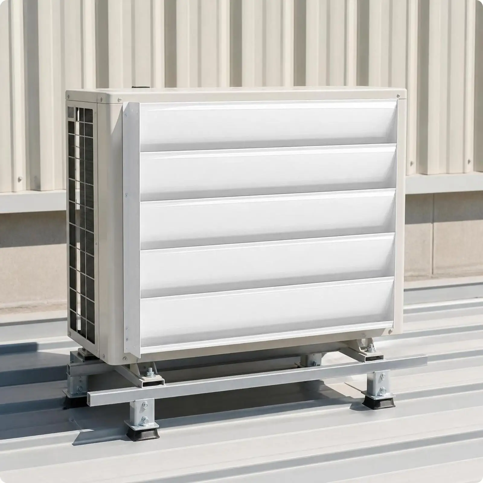Louvered Air Conditioner Deflector for Condenser Exhaust Redirect with PVC Coated Finish Protection