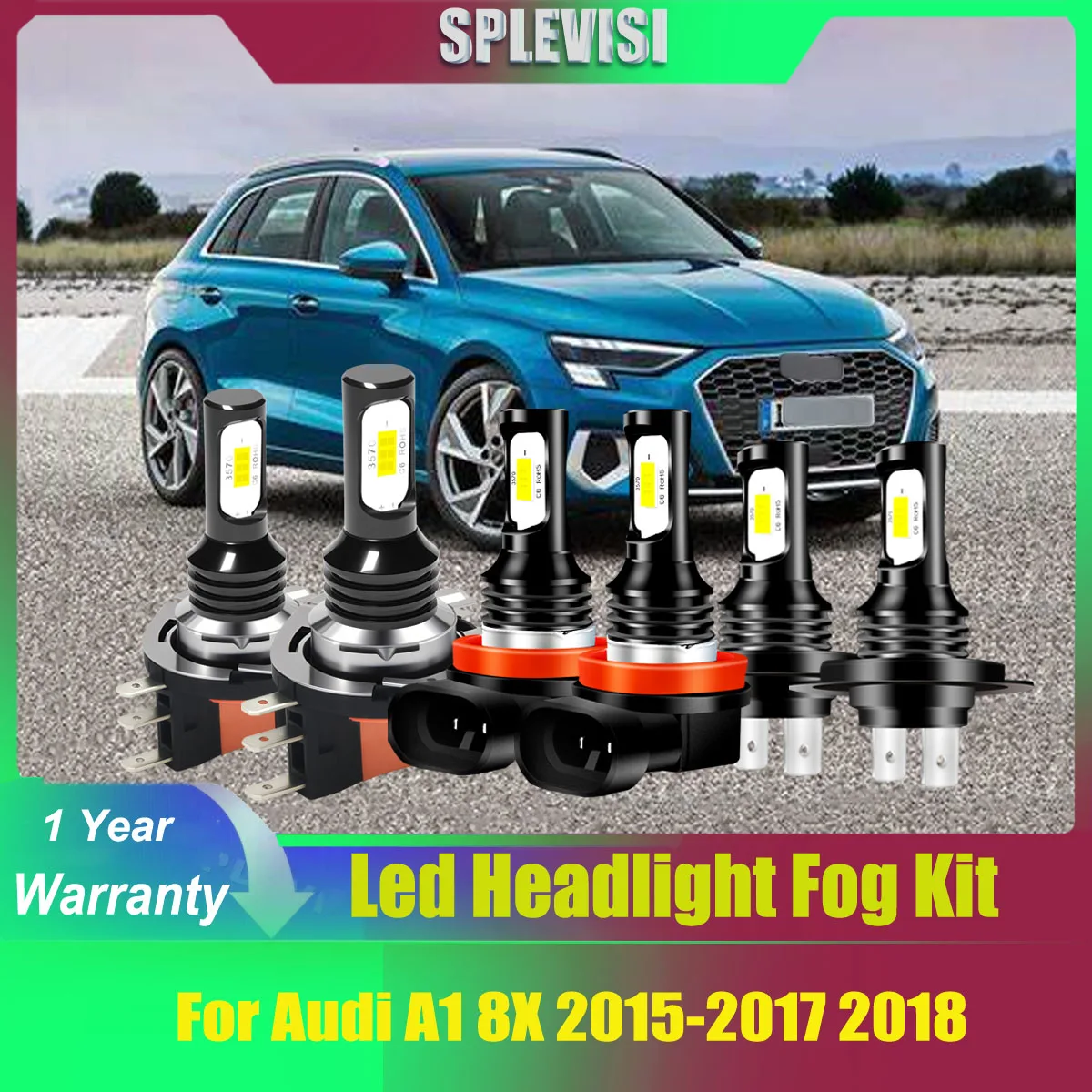 

H15 H7 Led Headlight Bulb Car Lamp Fog Lights 6000K H11 Aviation 6063 aluminum profile For Audi A1 8X 2015 2016 2017 2018