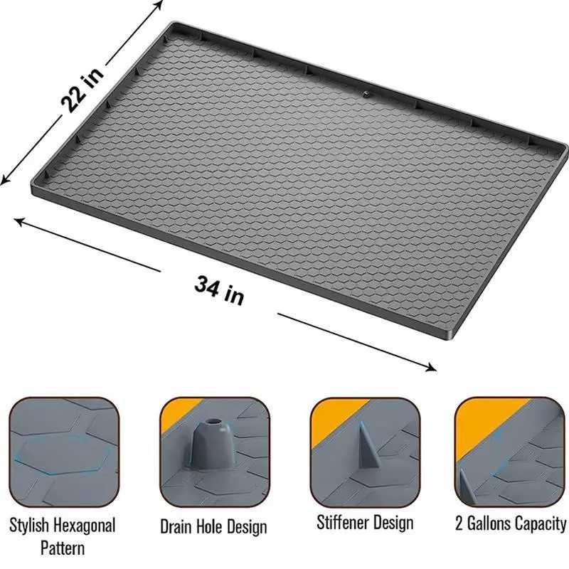 22*34Inch Under Sink Mat Stiffener Design2 Gallons Capacity Sink Tray Silicone Sink&Cabinet Protector Waterproof Storage Mat