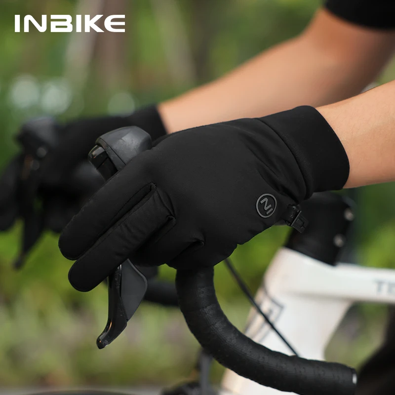 INBIKE Herren-Fleece-Fahrradhandschuhe, warm, Vollfinger-Touchscreen, kompatibel, stoßdämpfend, rutschfest, langer Finger für Rennrad