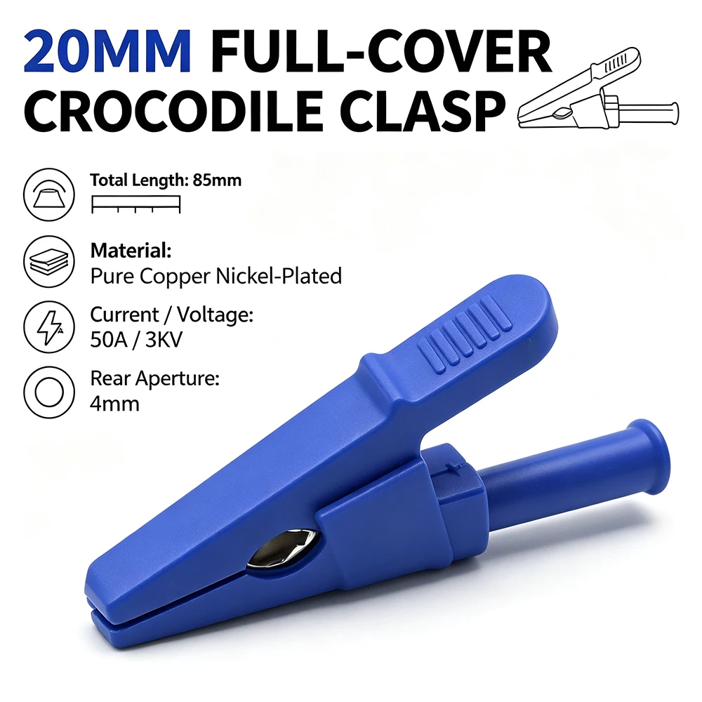 10PCS 50A 3000V Plastic Opening 20MM Round Handle Crocodile Test Adapter Clip Probe Pen Test Alligator 4mm Banana Plug Insulated