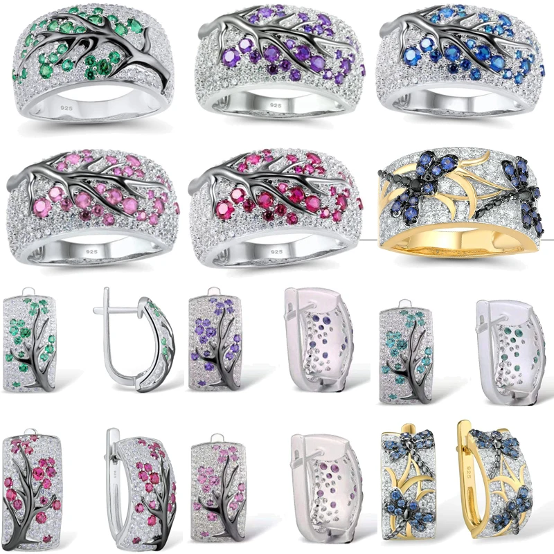 New Meizhihua Women's Ear Buckle Ring 2 Pieces Fashion Dragonfly Retro Crystal Wedding High Quality Jewelry Wholesale