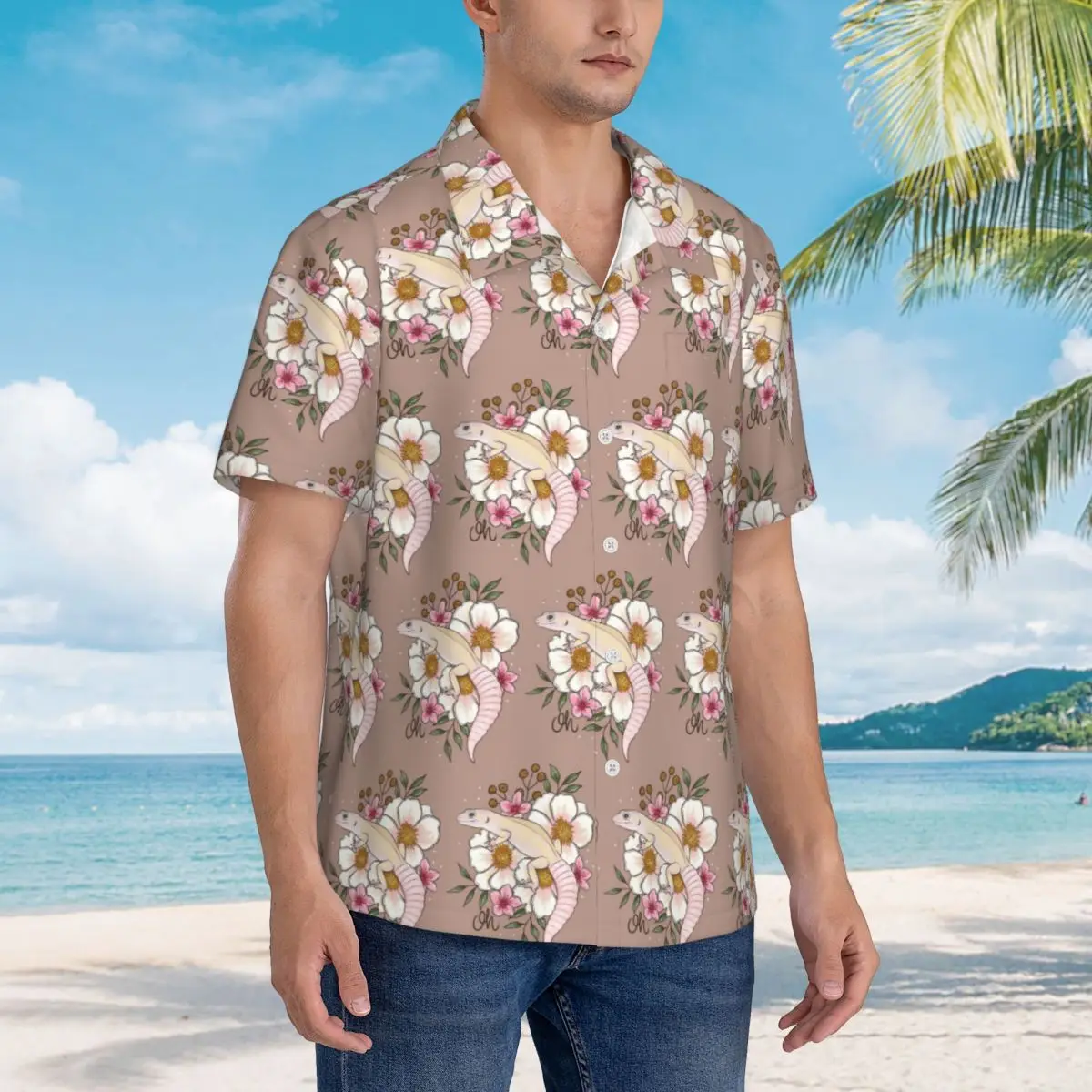 

Leopard Gecko Murphy's Patternless With Florals Hawaiian Shirts Fashion Men Short Sleeve Shirt Summer Beach Men's Button Tops