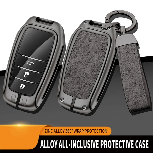 Nowe skórzane etui na kluczyk samochodowy ze stopu cynku do Toyoty CHR Hilux Fortuner Land Cruiser 200 Camry Corolla Crown RAV4 Highland