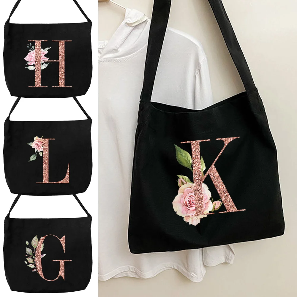 

Women's New Canvas Shoulder Bags Environmental Protection Multi Functional Simple Shoulder Bag Rose Gold Letter Pattern Series