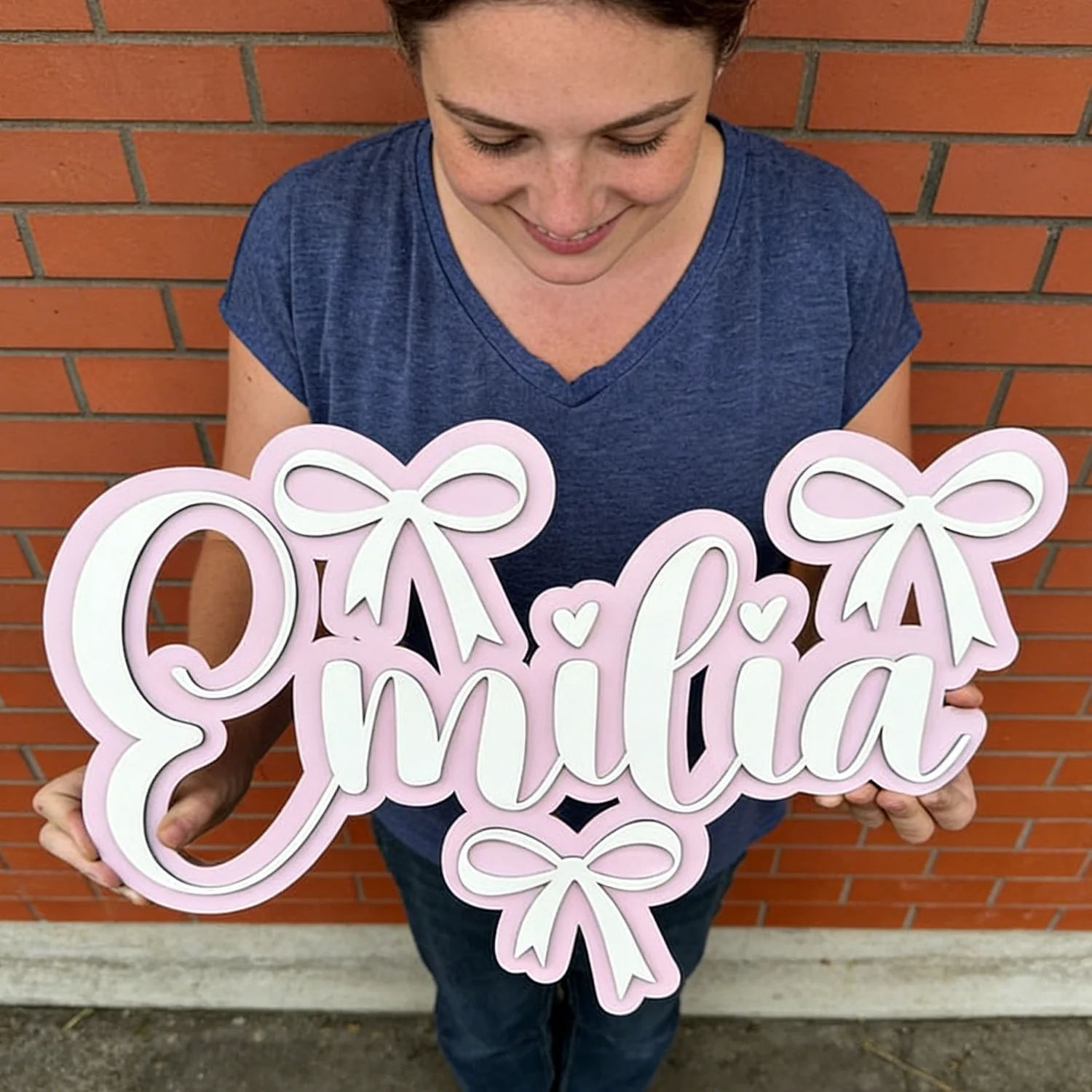 1pc Customized Double-layer Wooden Decoration Surname Brand, Cute Bow Pattern, Wall Mounted Wall Decoration Gift, Holiday Gift view 4