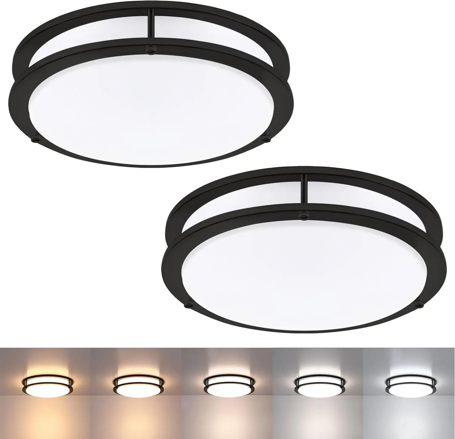 Plafonnier LED noir à montage encastré, éclairage de chambre d'enfant, 13 pouces, 2 packs