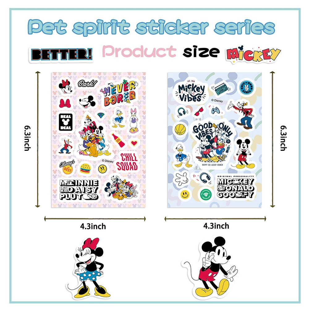 8/16sheets Cute Disney Mickey Minnie Anime Stickers Donald Duck Goofy Cartoon Sticker Laptop Suitcase Phone Funny Graffiti Decal