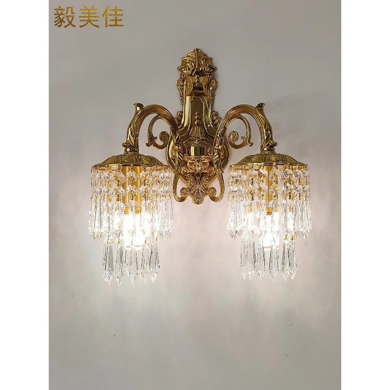 French living room crystal wall lamp TV background wall light luxury bedroom bedside study aisle duplex staircase tassel lamp