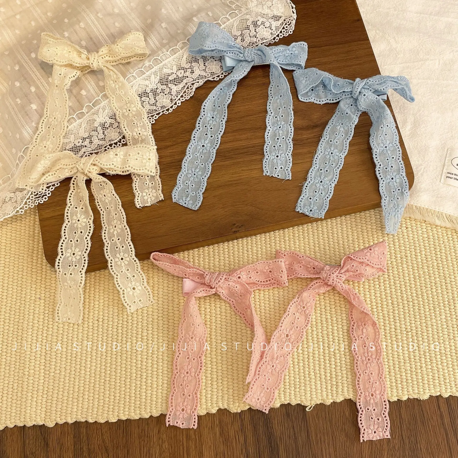 Hair Clips Sweet Lace Trim Bow Ribbon Duckbill Pair Ponytail Headwear Lightweight Fabric Cute Girls Daily School Party Travel