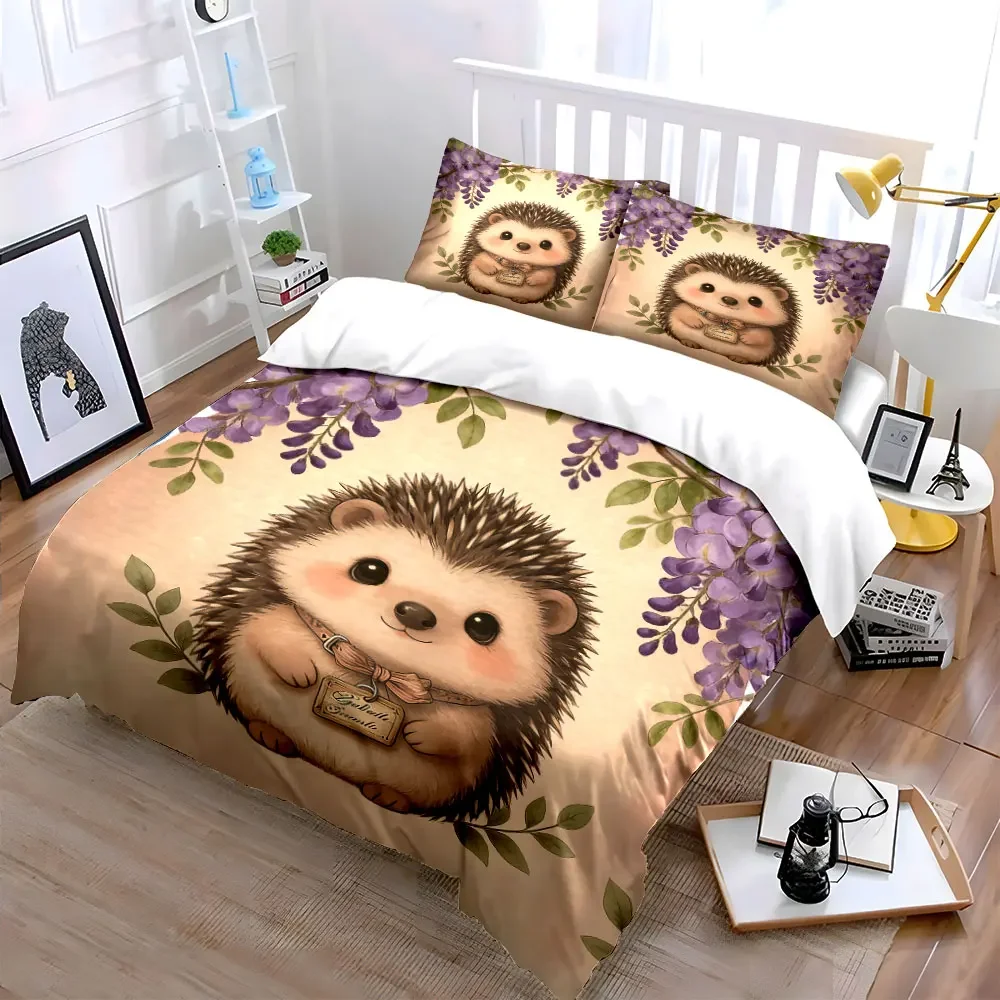 Cartoon Hedgehog Art Decor 3PC,Soft Comfortable Duvet Cover Bedding Set Included 1*Duvet Cover & 2*Pillowcases, gift