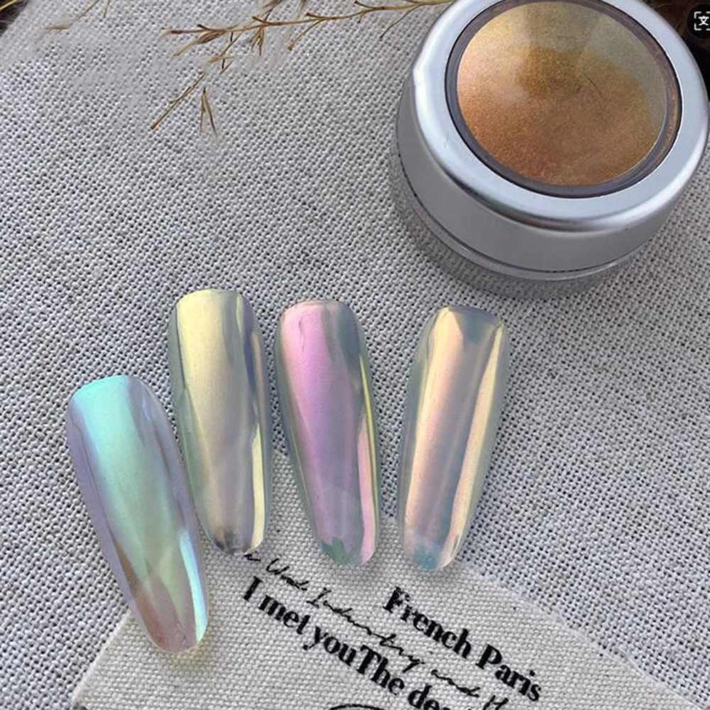 1 pz polarizzato elettrolitico glitter per unghie polvere cromata Aurora giallo arancione metallizzato gel UV smalto pigmento decorazioni per manicure