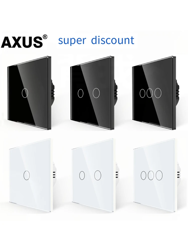 AXUS EU Touch Schakelaar AC100-240V Power LED 1/2/3 Gang Kristallen Glazen Paneel Wandlamp Lichtschakelaar Sensor schakelaars Interruttore - afbeelding 2