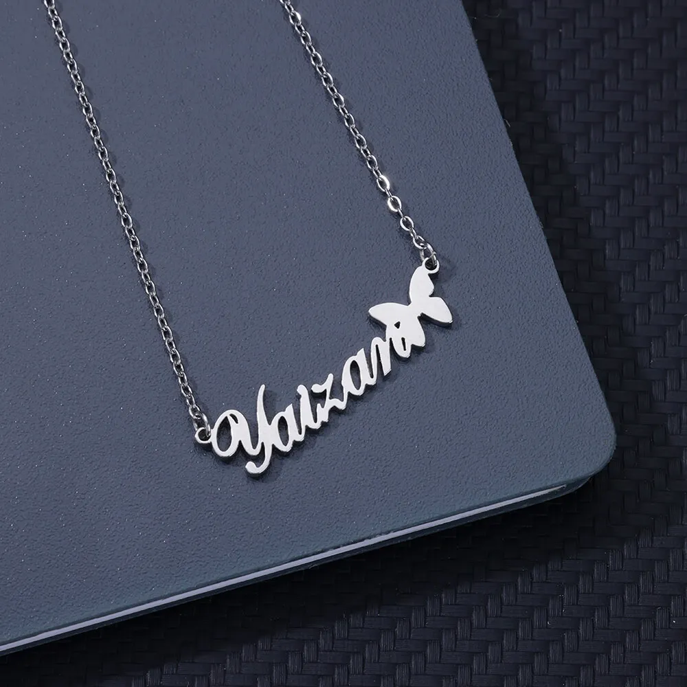 

Personalized Butterfly Name Necklaces For Women Girls Stainelss Steel Gold Color Custom Nameplate Choker Jewelry Friends Gifts