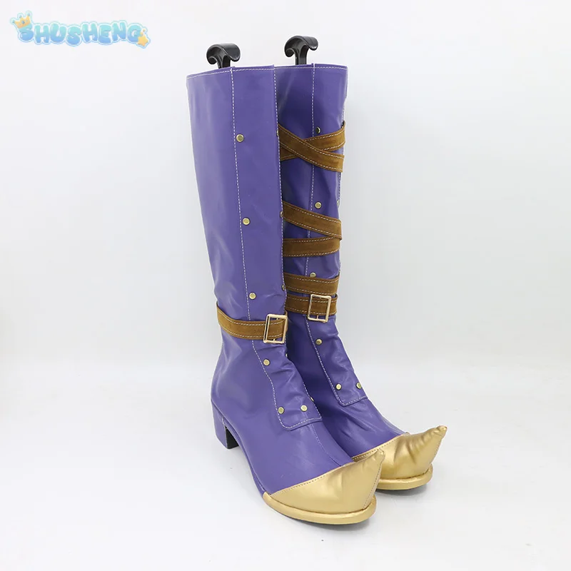 Anime arcano: liga das lendas caitlyn · kamenman cosplay sapatos roxo moda botas de couro carnaval festa das mulheres dos homens saltos altos