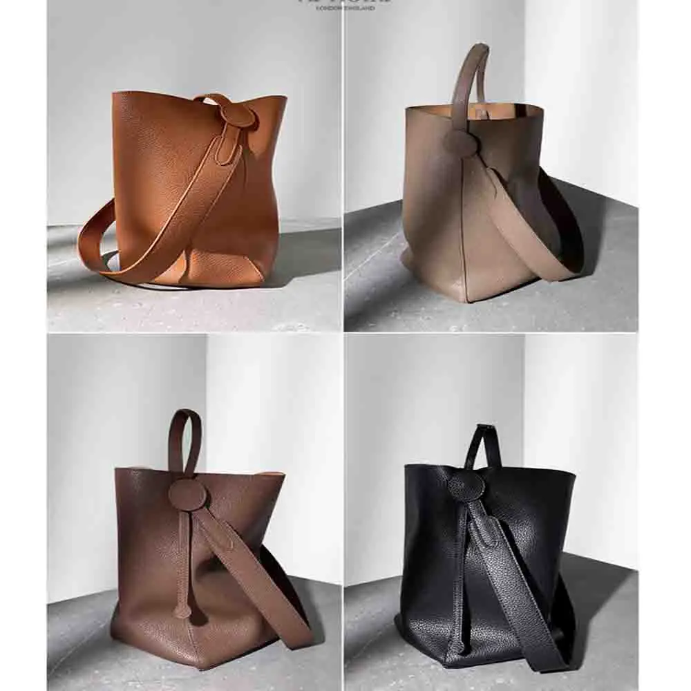 Motingsome Minimalism Fashion Women Bucket Bag Luxury Genuine Leather Handbags and Purses Soft Calfskin Casual Tote Bag 2022 New