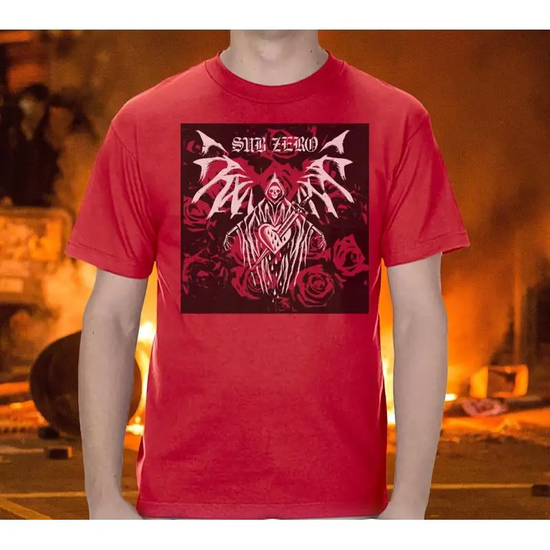 

SUBZERO_LARGE_RED T SHIRT_FLORAL SKELETON_ NYHC_NEW YORK HARDCORE_PUNK_GOTH