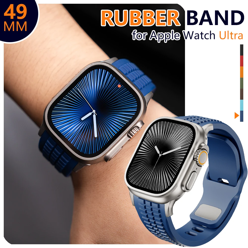 

Резиновый ремешок для Apple Watch Ultra 3 2 1 49 мм, мягкий браслет для Iwatch Series 10 11 46 мм 9 8 7 6 5 SE 3 44 мм 45 мм ремешок для часов