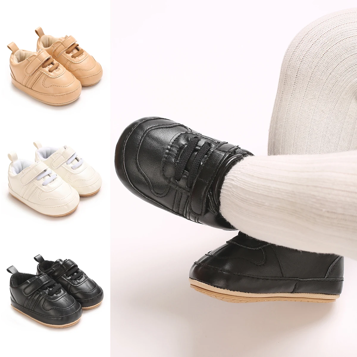 NEW Fashion Infant Spring Shoe Newborn Infant Girl Boy Recreational Baptism Non-Slip Walking Shoe 3 Colors Rubber-soled Sneaker