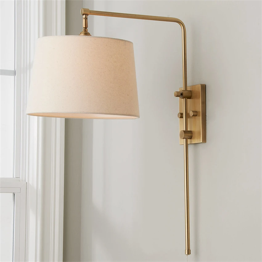 

Nordic retro long bracket lampshade wall lamps bedroom study reading brass lamp living room modern luxury hanging sconces lights