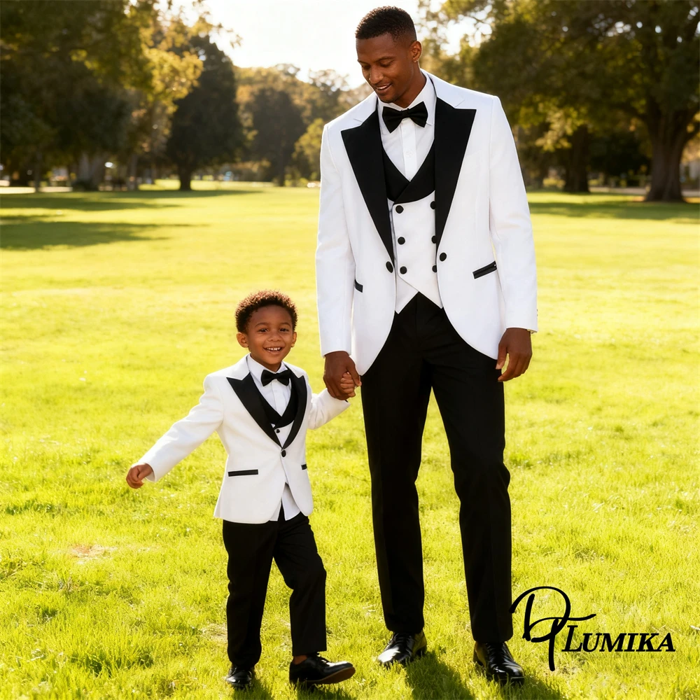 DTLumika White Communion Suit Father and Son Memorial Day Formal 4-Piece Tuxedo Jacket Vest Pants Bowtie Dinner Party Dresswear