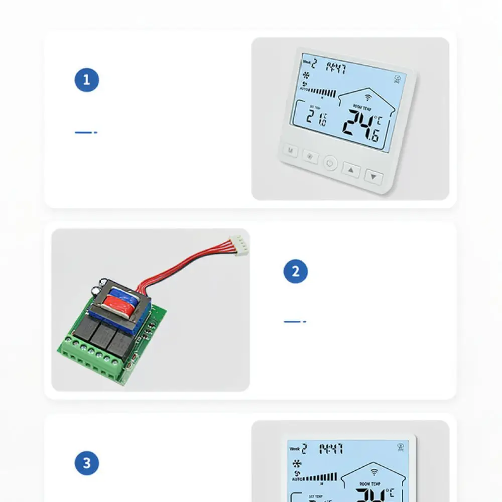 Smart Central AC Thermostat For Fan Coil Unit Wifi 10A Temperature Controller Digital High Power HVAC Wall Regulator