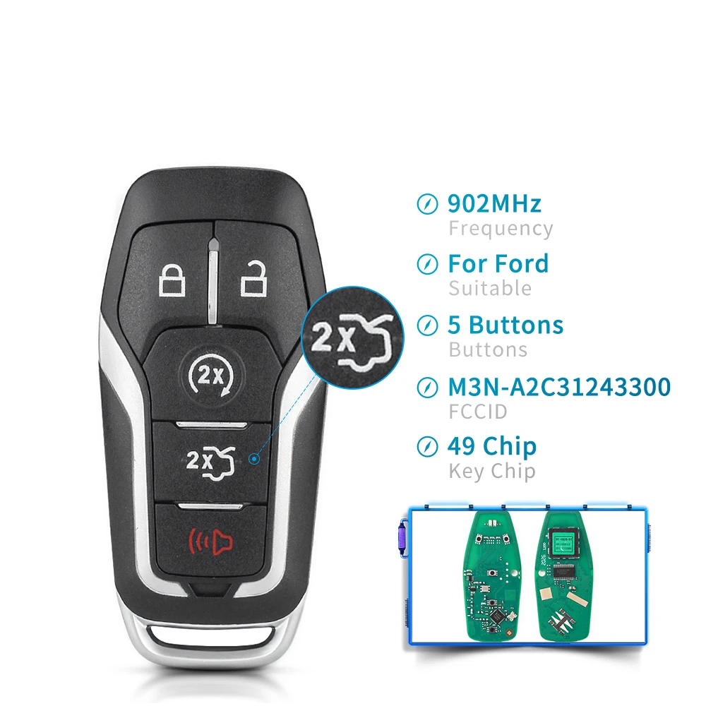 KEYYOU M3N-A2C 31243300 Fernbedienung Smart Autoschlüssel für Ford Fusion Explorer Edge Mustang 2017 2018 Keyless mit 902 MHz ID49