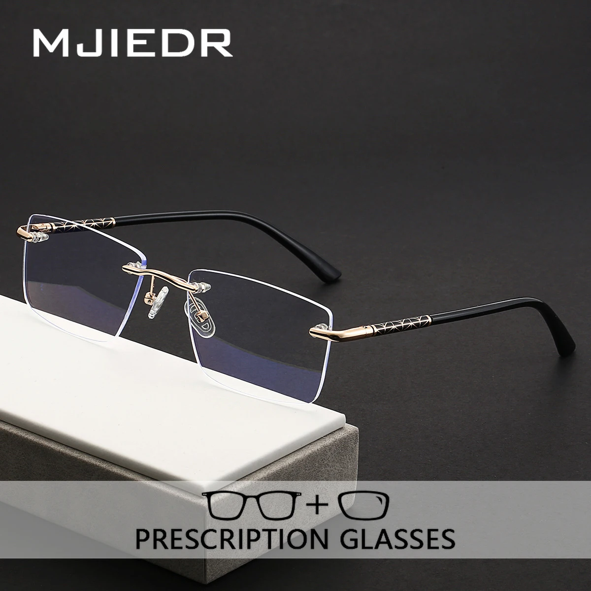 

MJIEDR Progressive Eyeglasses for Men Women Rimless Rectangle Optical Glasses Multifocal Lenses for Reading and Computer Use