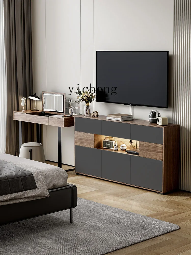 Bedroom TV Cabinet Ultra-Thin Modern Minimalist Bed Cabinet Gray Floor Storage Locker