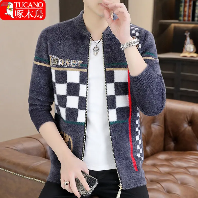 Men's fashion cardigan new trendy casual sweater jacket slim spring and autumn knitted sweater