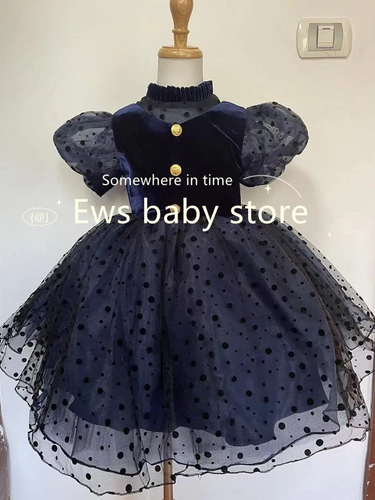 Baby Spanish Lolita Princess Ball Gown Button Design Wedding Birthday Party Christening Clothes Dresses For Girls Easter A1560