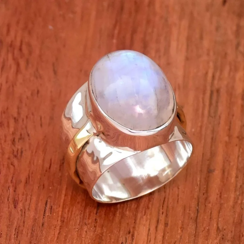 Schillernder, mit Imitationen von Mondsteinen besetzter Damenring im Vintage-Stil, zweifarbig, geometrisch, für den täglichen Gebrauch, Partyschmuck, Jubiläumsgeschenk