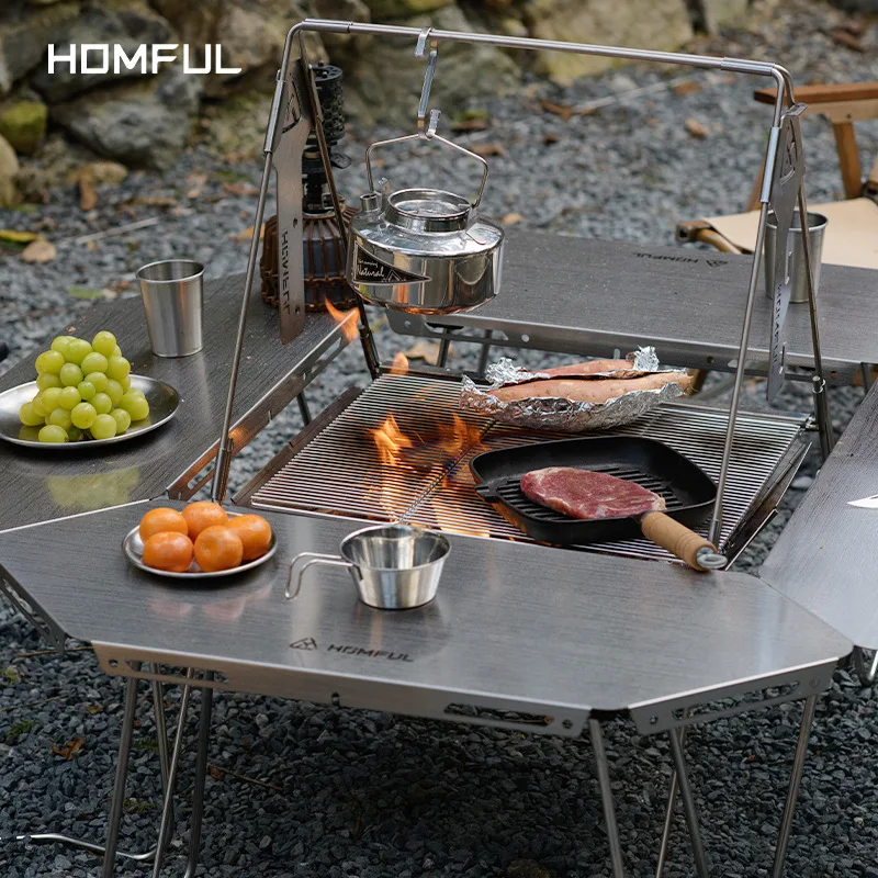 Multi functional Stainless Steel Round Table Outdoor Barbecue Bonfire Table Camping Splicing Combination