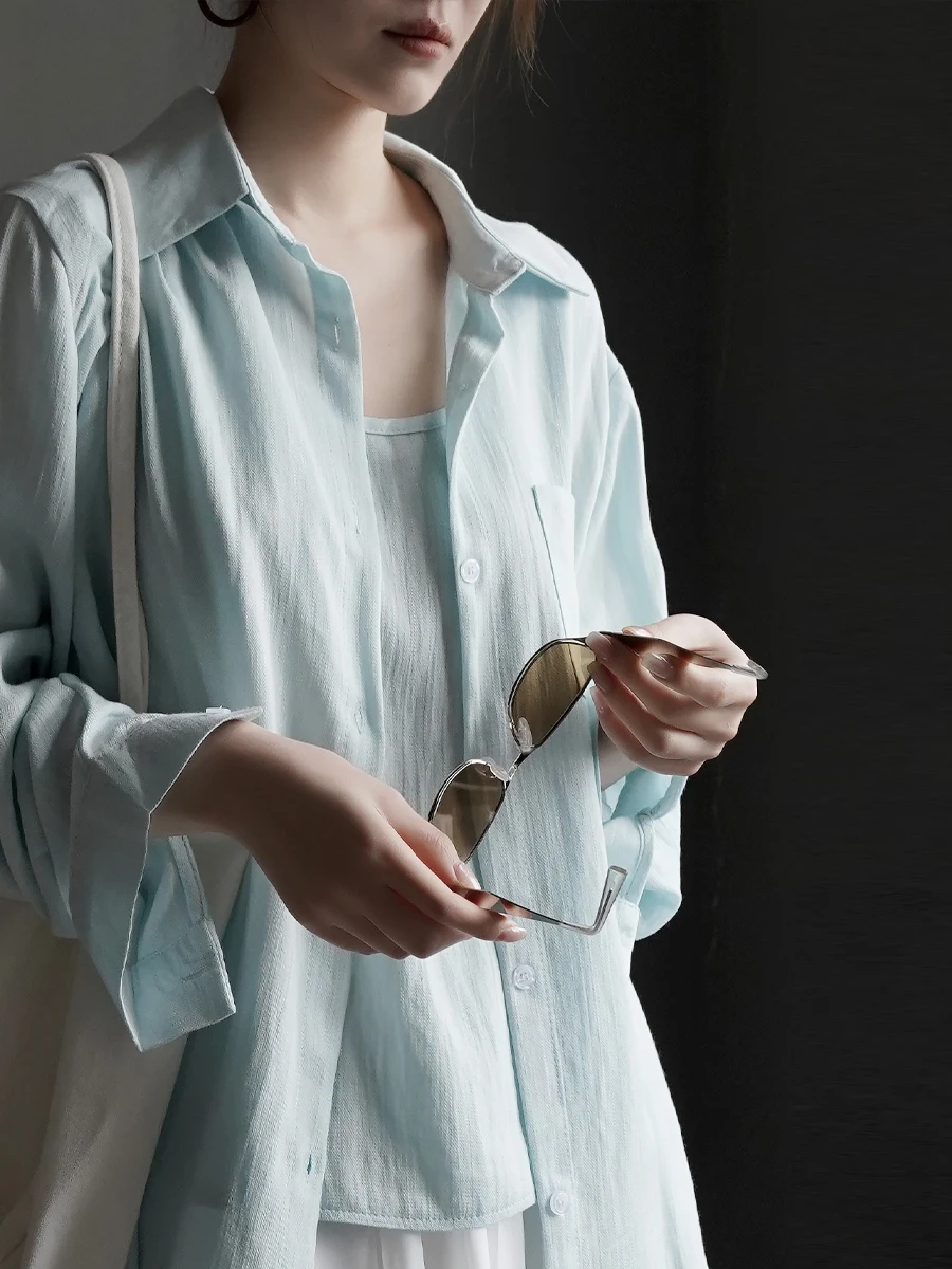 

Warmo2026 Spring Summer New Loose Fit Sun Protection Silk Linen Feel Shirt Vest Set Comfortable Soft Drapey Cool Lightweight