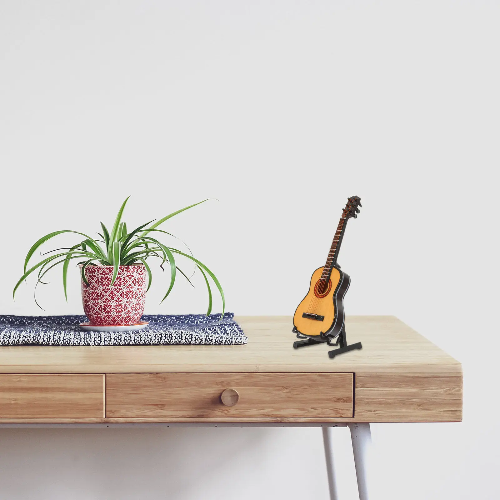 

1Set Mini Guitar High Quality Wooden Desktop Ornament Space Saving Micro Landscape Pretend Play House Decor Photo Prop