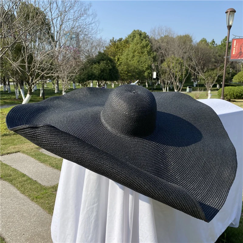 Sombrero de paja plegable con protección Anti-uv para la playa, sombrero de ala ancha grande de gran tamaño, cubierta de sombrilla, 70cm, 35cm