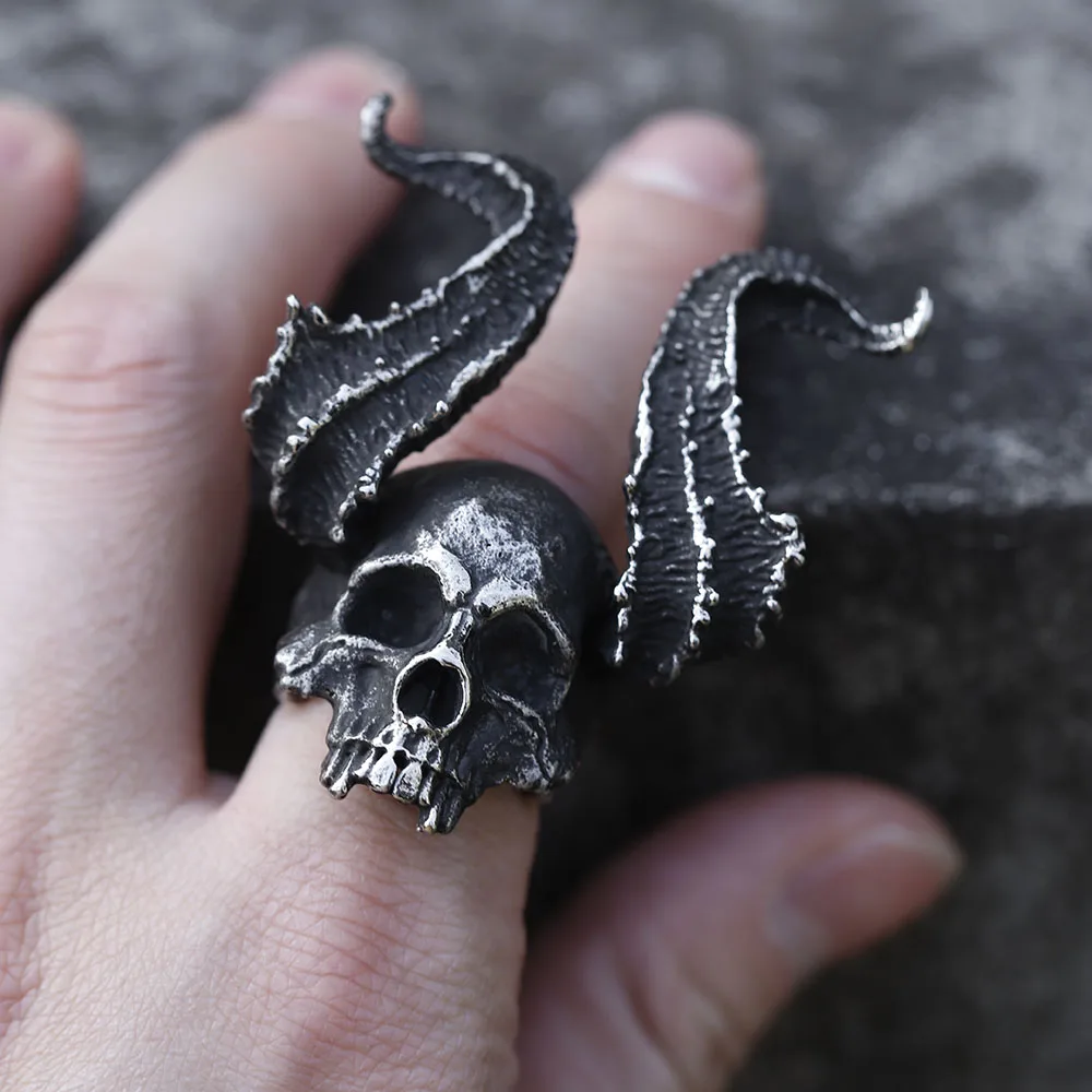 2022 NEW Men\'s 316L stainless-steel rings Skull Ring Horned Satan Devil ring for teens gothic punk Jewelry Gifts Dropshipping