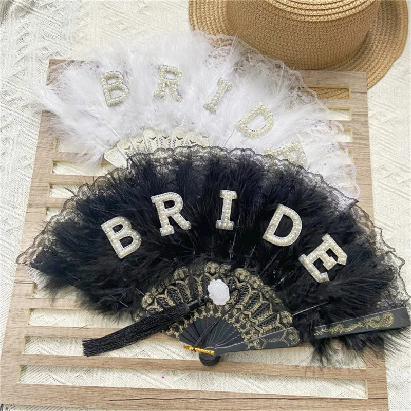 Bride Feather Fan Bachelorette Hen Do Party Hand Fan Bach Weekend Girls Trip Wedding Engagement Bridal Shower Decoration Gift