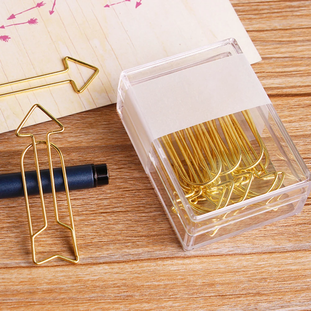12pcs 12 Golden Clips Metal Bookmark Pins Elegant Color Note Office Folders Paper Arrow Shape Clips File Accessories