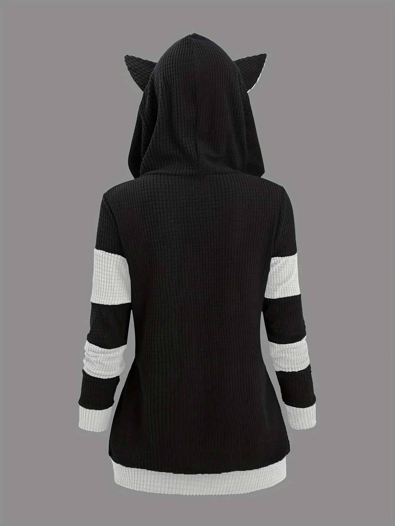 Dicker Kapuzenpullover mit Katzenohren und Reißverschluss, eine beliebte Übergrößen-Damenmode für Herbst und Winter in Europa und Amerika – Detail 7