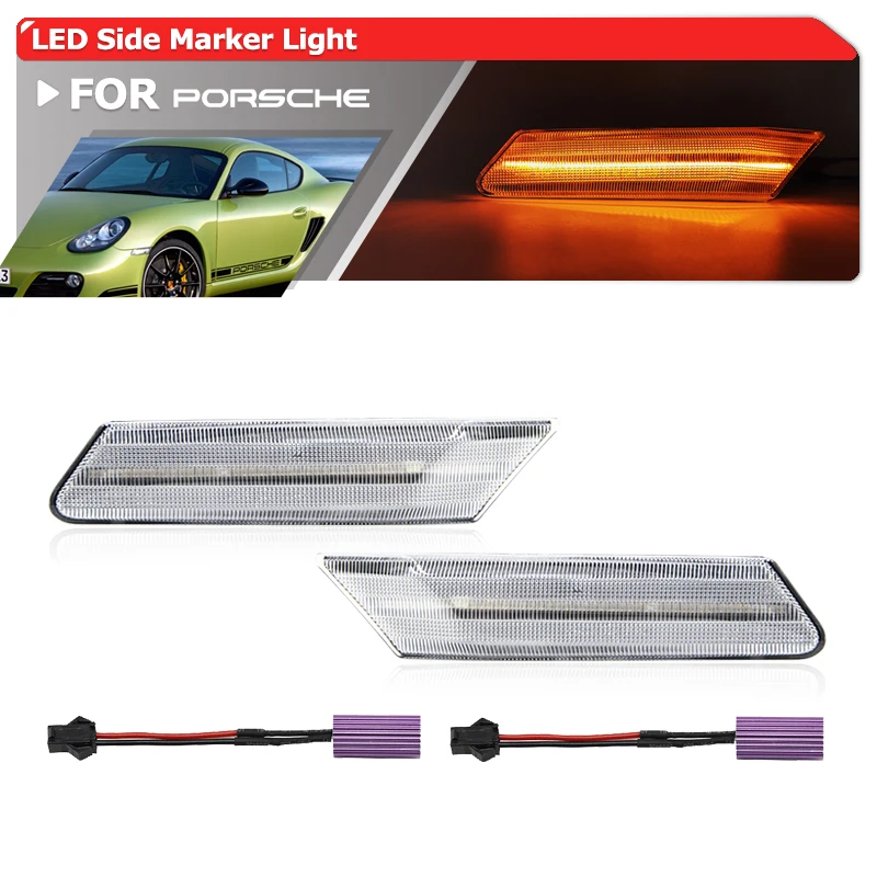 

Clear Smoke CANBus Amber Led Side Marker Light Turn Signal Lamp For Porsche Cayman 06-12 Boxster 987 911/997 4 4S GT Turbo